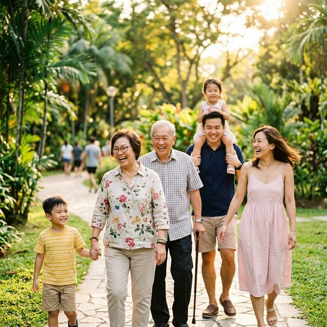 Happy multi-generational family in Singapore